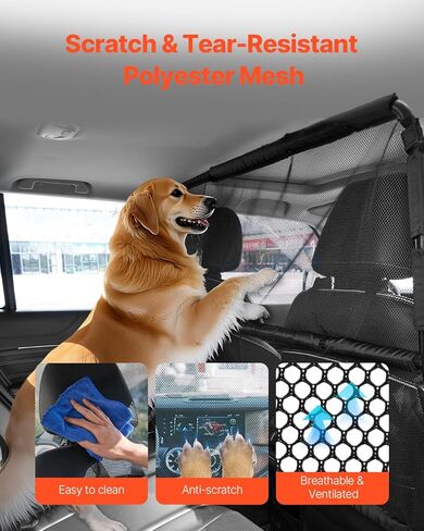 VEVOR Dog Car Barrier, 36.6"-60" Adjustable Car Divider for Trunk Cargo Area, Universal-Fit Back Seat Heavy-Duty Wire Mesh Dogs Separator Guard Net, Vehicle Pet Barrier for Sedans, Trucks and SUVs in Saudi Arabia