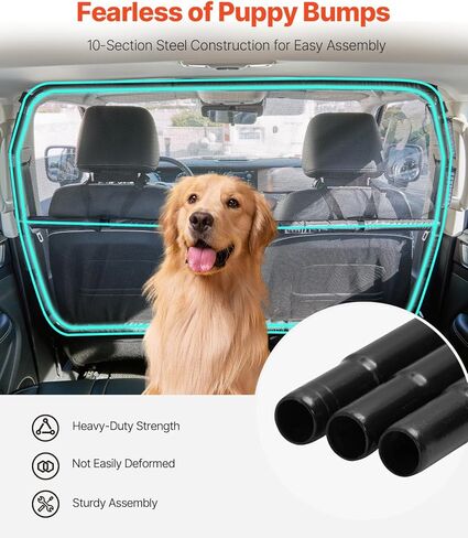 VEVOR Dog Car Barrier, 36.6"-60" Adjustable Car Divider for Trunk Cargo Area, Universal-Fit Back Seat Heavy-Duty Wire Mesh Dogs Separator Guard Net, Vehicle Pet Barrier for Sedans, Trucks and SUVs in Saudi Arabia