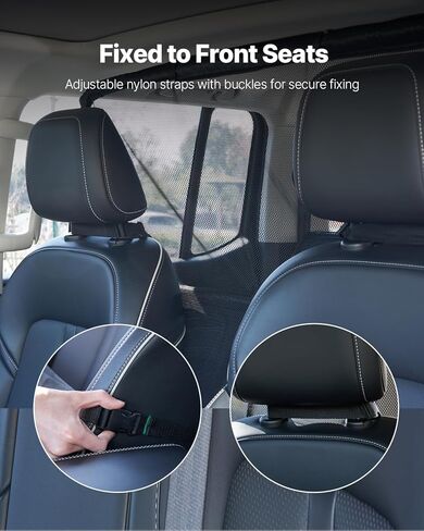 VEVOR Dog Car Barrier, 36.6"-60" Adjustable Car Divider for Trunk Cargo Area, Universal-Fit Back Seat Heavy-Duty Wire Mesh Dogs Separator Guard Net, Vehicle Pet Barrier for Sedans, Trucks and SUVs in Saudi Arabia