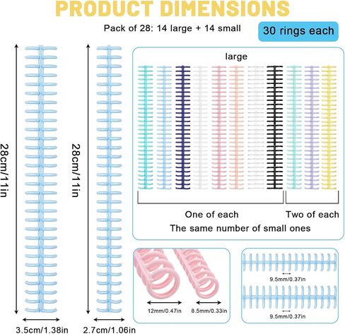 16 PCS Comb Binding Spines, Plastic Spiral Binding Coils, 30 Rings Click Binding Spines for Student Teacher Business Document File Notebook File Making (Colorful) in Kuwait