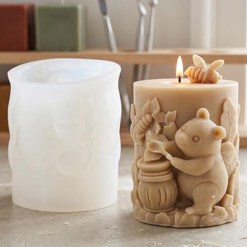 Honey Bear Cylinder Candle Mold Bee Cylindrical Candle Silicone Molds Beeswax Resin Casting Mold for Candles Making Aromatherapy Candles Handmade Wax Home Decor in Kuwait