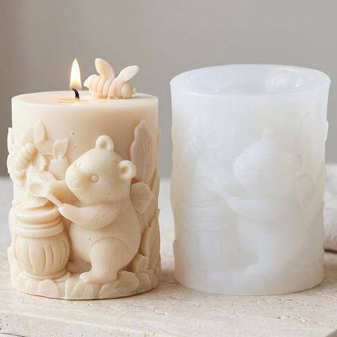 Honey Bear Cylinder Candle Mold Bee Cylindrical Candle Silicone Molds Beeswax Resin Casting Mold for Candles Making Aromatherapy Candles Handmade Wax Home Decor in Kuwait