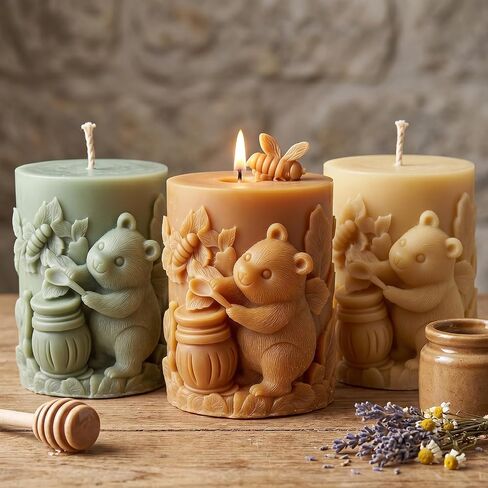Honey Bear Cylinder Candle Mold Bee Cylindrical Candle Silicone Molds Beeswax Resin Casting Mold for Candles Making Aromatherapy Candles Handmade Wax Home Decor in Kuwait