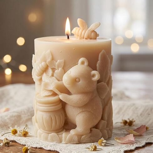 Honey Bear Cylinder Candle Mold Bee Cylindrical Candle Silicone Molds Beeswax Resin Casting Mold for Candles Making Aromatherapy Candles Handmade Wax Home Decor in Kuwait
