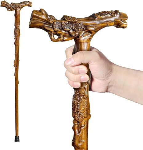Wooden Walking Cane, Hand-Carved Wood Walking Cane for Men and Women, with Massage Function Support up to 500lbs, High-end Canes for Seniors Suitable for Gift Giving in Saudi Arabia