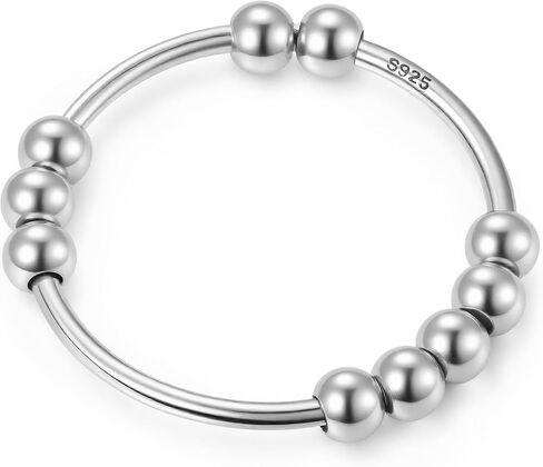 LOVECOM 925 Sterling Silver Anxiety Fidget with Beads Rings for Anxiety Spinner Ring for Women Men Gold Stress Relief Spinning Ring Releases Rotate Thumb Ring Jewelry Birthday Christmasn Gifts for Her in Kuwait