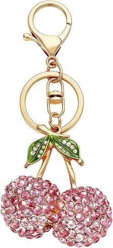 Cute Crystal Rhinestone Cherry Car Key Chain Ring Charm Metal Sparkling Cherry Keychain Pendant For Women Girls Purse in Kuwait