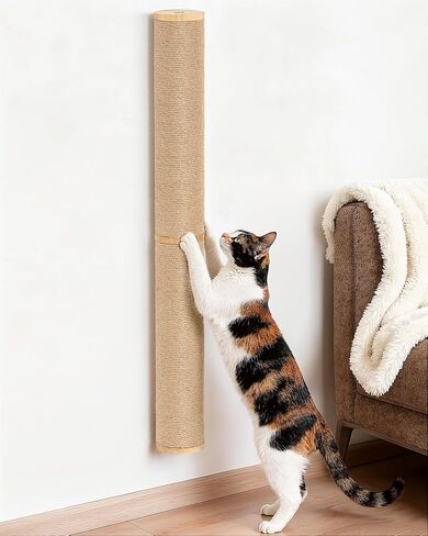 68'' Wall Mounted Cat Scratcher for Large Cats, 2-Pcs of 34inch Tall Scratching Posts, Corner Cat Climbing Pole for Indoor Cats Climb Stretch Play, Wooden in Kuwait