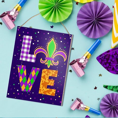 UDNADKEX Mardi Gras Hanging Sign Wood Decor, Mardi Gras Door Sign Decor Fat Tuesday New Orleans Carnival Home Decorations Masquerade Party Fleur de Lis Wall Decor in Kuwait