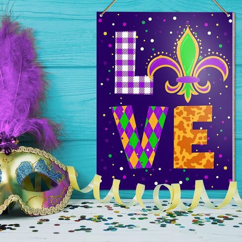 UDNADKEX Mardi Gras Hanging Sign Wood Decor, Mardi Gras Door Sign Decor Fat Tuesday New Orleans Carnival Home Decorations Masquerade Party Fleur de Lis Wall Decor in Kuwait