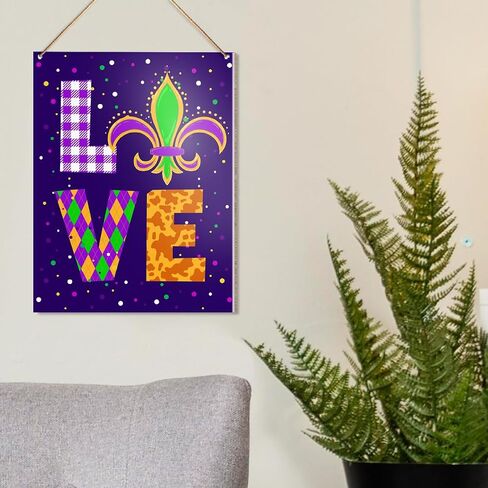 UDNADKEX Mardi Gras Hanging Sign Wood Decor, Mardi Gras Door Sign Decor Fat Tuesday New Orleans Carnival Home Decorations Masquerade Party Fleur de Lis Wall Decor in Kuwait