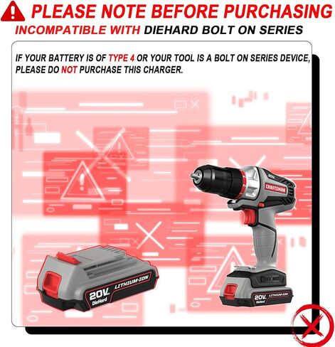 AYTXTG CMCB104 Replacement for Craftsman 20V Battery Charger,Compatible with Craftsman 20V Max V20 Lithium Battery CMCB202 CMCB204 CMCB201 CMCB206 CMCB209 in Kuwait