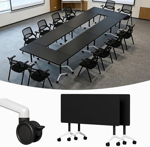 Folding Conference Room Tables,Mobile Training Table with Wheels - Rectangular Large Business Seminar Furniture Tables for Office,Meeting Room,School,Wooden (4, Walnut A, 61IN) in Kuwait