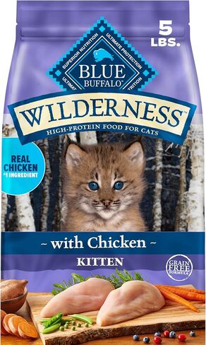 Blue Buffalo Wilderness Natural Histen Dry Cat Food ، مع DHA و ARA لدعم نمو الدماغ والعين ، واتباع نظام غذائي عالي البروتين وخالي من الحبوب ، الدجاج ، 5 رطل. شنطة in Kuwait