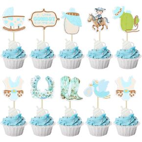 24pcs Cowboy Cupcake Topcake Glitter Horseshoe Cowboy Hats Boots Cupcake تختار نجمة Gun Cactus Cupcake يختار موضوعًا غربيًا للاستحمام طفل عيد ميلاد الزخارف الكعكة اللوازم in Kuwait