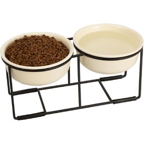 Elevated Ceramic Dog Food Bowl - Raised Dog Bowl with Non-Slip Metal Stand - Lifted Dog Dish - Small Dog Water Bowl - Dog Feeding Bowl - Ideal for Puppies and Cats - 1 Cup - 13.5 fl oz - Green in Kuwait