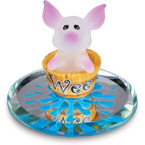 Glass Baron White and Pink Little Wee Pig Figurine in Brown Barrel On Hand Beveled Mirror Base Accented in Genuine Swarovski Crystal in Kuwait