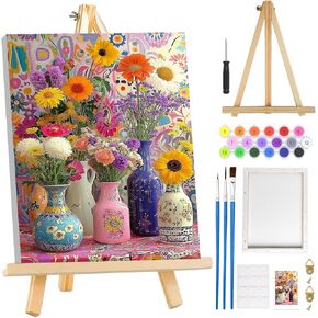 Mogtaa Cat Paint by Numbers Kit للمبتدئين في المبتدئين مع الإطار ، والزهور الطلاء الكبار من أدوات الأرقام على القماش مع الحامل ، وأطقم الطلاء الزيتية DIY سهلة للديكور المنزلي ، 8x12in in Kuwait