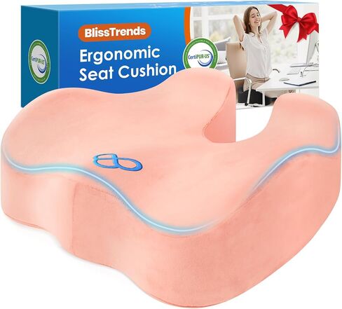 BlissTrends Seat Cushion,Thick Memory Foam Cushions for Office Chair, Car Seat, Airplane, Relieving Pressure Tailbone Sciatica Back Pain for Long Sitting Office Workers, Car Drivers 4.7in Thick Black in Kuwait