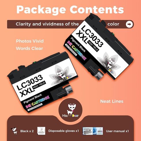 MS DEER LC3033 Black Ink Cartridges 2-Pack, Compatible Replacement for Brother LC3033XXL LC3033BK LC 3033 BK XXL 3035 LC3035XXL High Yield for MFC-J995DW MFC-J805DW MFC-J815DW MFC-J805DWXL Printer in Kuwait