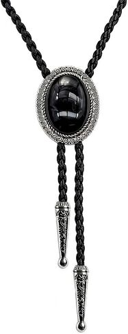 BRBAM Oval Natural Stone Pendant Bolo Tie Necklace Retro Gothic Style Necktie Necklace Gift in Kuwait