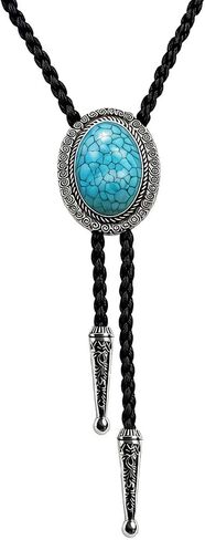 BRBAM Oval Natural Stone Pendant Bolo Tie Necklace Retro Gothic Style Necktie Necklace Gift in Kuwait