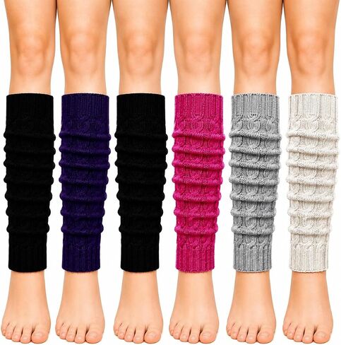 Leg Warmers for Women, 6 Pairs Knee High Cable Knit Warm Thermal Acrylic Winter Sleeve in Saudi Arabia
