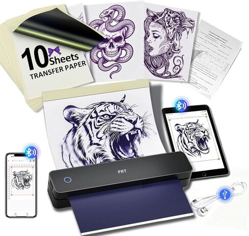 MT660 Tattoo Stencil Printer with 10pcs Transfer Paper, Wireless Thermal Tattoo Transfer Printer, Bluetooth Portable Tattoo Machine for Beginners, iOS, Android, Laptop for Car, Office, Home, Black in Kuwait