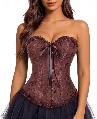 Kranchungel Plus Size Corset Women's Floral Pleated Trim Overbust Waist Cincher Bustier Top in Kuwait