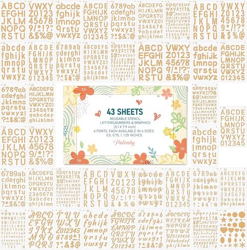 1/2, 3/4, 1, 5/4 Inch Letter Stencils for Crafts Reusable – 43 PCS (5.1 X 7.9 Inch) Small Plastic Stencils for Painting – Small Number and Alphabet Stencil for Crafts Art Projects in Kuwait