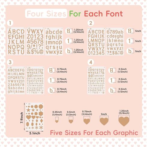 1/2, 3/4, 1, 5/4 Inch Letter Stencils for Crafts Reusable – 43 PCS (5.1 X 7.9 Inch) Small Plastic Stencils for Painting – Small Number and Alphabet Stencil for Crafts Art Projects in Kuwait