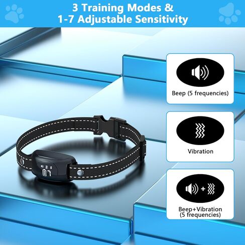 2 Pack No Shock Bark Collar, IPX7 Waterproof Bark Collar for Large & Medium Dogs 15-120Lbs, Safe & Humane Dog Training Collar with Beep Vibration & 7 Sensitivity Levels for Home Garden Outdoor Use in Kuwait