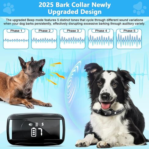 2 Pack No Shock Bark Collar, IPX7 Waterproof Bark Collar for Large & Medium Dogs 15-120Lbs, Safe & Humane Dog Training Collar with Beep Vibration & 7 Sensitivity Levels for Home Garden Outdoor Use in Kuwait