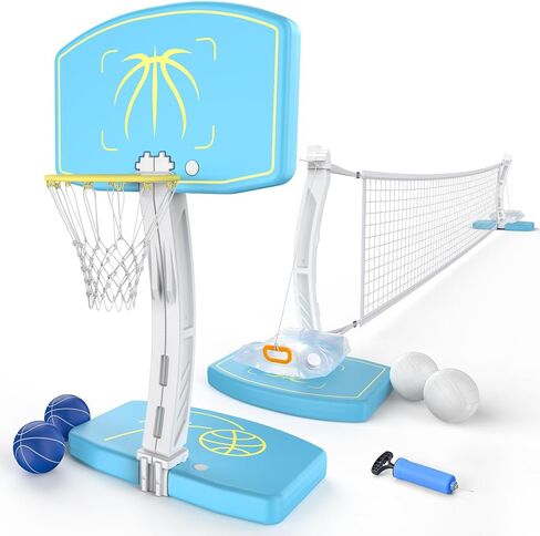 Pool Basketball Hoop or Pool Volleyball Net, 2 in 1 Stainless Steel Pool Basketball Hoops Poolside Set for Family Outdoor Pool Games, Summer Pool Parties in Kuwait