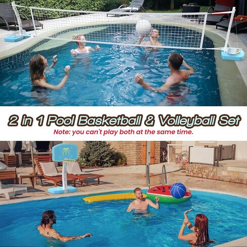 Pool Basketball Hoop or Pool Volleyball Net, 2 in 1 Stainless Steel Pool Basketball Hoops Poolside Set for Family Outdoor Pool Games, Summer Pool Parties in Kuwait