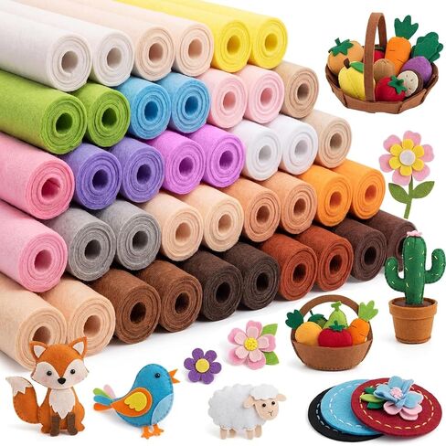 40 Rolls 8 × 35 بوصة ورقة محسوسة للحرف اليدوية ، 20 ألوان متنوعة شعرت مربعات القماش للعودة إلى المدرسة خريف عيد الشكر عيد الميلاد DIY خياطة الحرف الديكور (لون داكن) in Kuwait