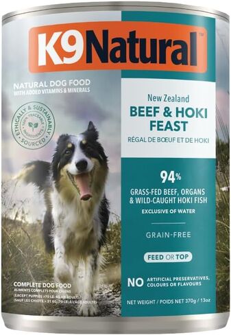 K9 Natural Wet Dog Food Pate, Beef Feast, 6 Oz Cans (Pack of 12), Grain Free, Made in New Zealand with Grass-Fed & Finished Beef, Single Source, Limited Ingredient in Kuwait