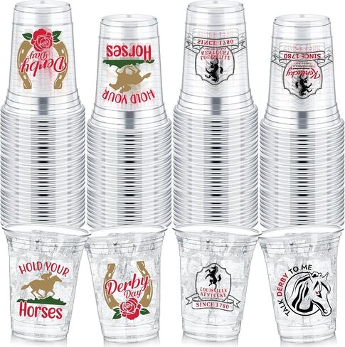 Havawish 48 PCS Derby Plastic Cups Bulk 12 Oz Derby Day Tumplers Tumplers Clear Congs Compable Coups for Mint Julep Derby Party Party Gift to Lover of Horse Racing in Kuwait
