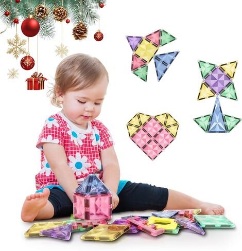 ROMDS Magnetic Tiles, Magnetic Building Blocks for Kids Ages 3+ and STEM Magnet Toys, Clear Magnet 3D Blocks Construction Playboards for Boys & Girls, Sensory Play for Preschool Learning(36 pcs) in Kuwait