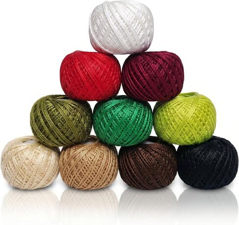 KGS Crochet Thread Cotton Yarn Balls | Size 8 | 10 Balls | 10 Grams Each Ball | Total 100 Grams of Pearl Cotton Thread for Crocheting, Cross Stitch, Needlepoint Hand Embroidery (Vibrant Rainbow) in Saudi Arabia