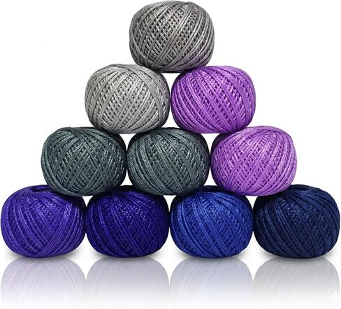 KGS Crochet Thread Cotton Yarn Balls | 10 Balls | 10 Grams Each Ball | Total 100 Grams of Pearl Cotton Thread for Crocheting, Hardanger, Cross Stitch, Needlepoint Hand Embroidery (Whimsical Pastels) in Kuwait