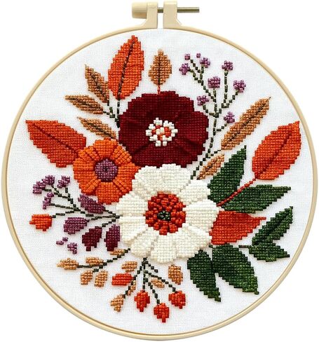 Zhenqing Floral Cross Stitch Kit for Adults Beginners - Printed Flower Garden & Botanical Embroidery Design | 11CT 9.45"x9.45" DIY with Thread, Fabric | Home Decor Wall Art Gift 68031 in Saudi Arabia