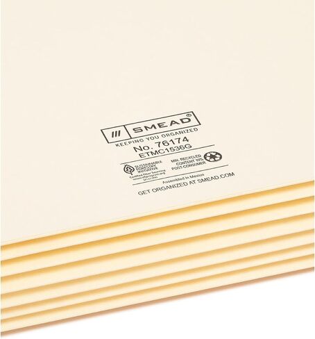 Smead End Tab File Pocket, Reinforced Straight-Cut Tab, 5-1/4" Expansion, Tyvek®-Lined® Gusset, Legal Size, Manila, 10 per Box (76174) in Kuwait