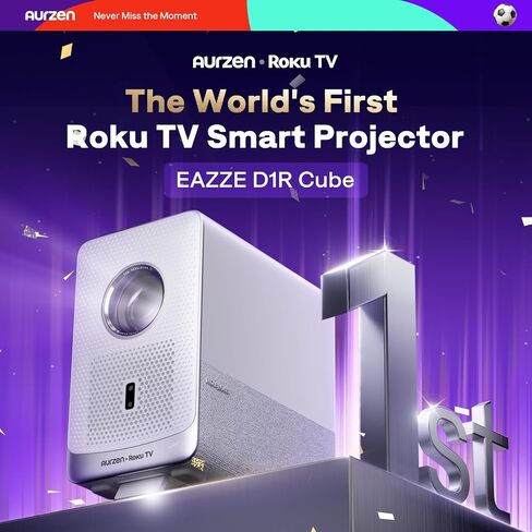 Aurzen Roku TV Smart Smartor مع WiFi و Bluetooth ، تجربة بث Roku مدمجة ، محرك بصري مغلق ، 1080 بكسل FHD ، مدعوم 4K ، صوت Dolby ، جهاز عرض صغير محمول للأفلام المنزلية/الخارجية in Kuwait