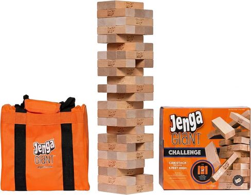 Jenga Limited-Time Edition Giant Challenge, Amazon Exclusive Stacking Game with Tournament Chart & Travel Bag, Party Game for Kids & Adults, Stacks to 3 Feet in Kuwait