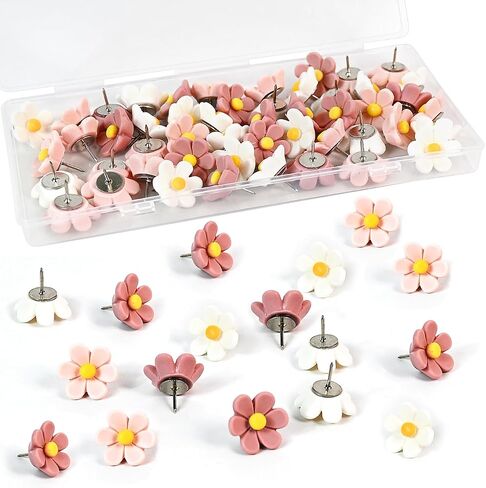 50 Cute Flower Push Pins for Corkboard & Bulletin Board - Decorative Floret Thumb Tacks for Office, Photo & Poster Wall in Kuwait
