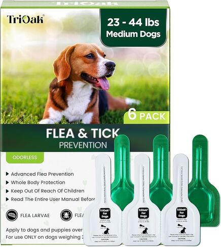Flea and Tick Prevention for Dogs: Flea & Tick Topical for Medium Dogs 23-44 lbs, 6 Dose Flea and Tick Prevention for 6 Months (6 Pack) in Saudi Arabia
