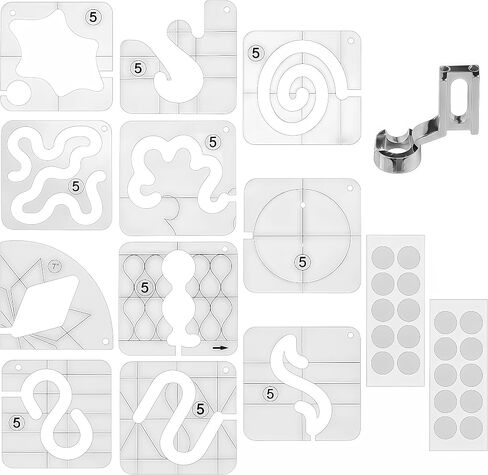 14PCS Free Motion Quilting Kit - 11 3mm Templates, High Shank Presser Foot, Non-Slip Grips – Universal for Sewing Machines, DIY Quilting & Patchwork (14) in Kuwait