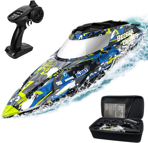 BEZGAR RC Boat, 14 inch Remote Control Boat - Self-righting, 40 Min Dual-Battery, 32 KPH Fast RC Boats for Kids & Adults with LED Lights for Pool, Lake, Ocean, Waterproof & Suitcase in Kuwait