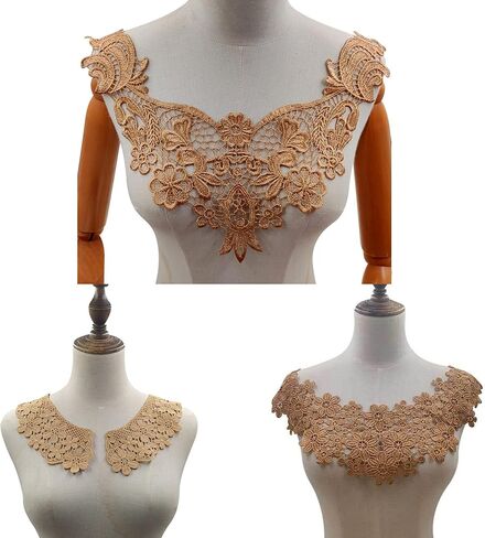 Hollow Out Applique Neckline Neckband Fake Collar Lace Patches Embroidered Collar Sewing DIY Supplies Water Soluble Lace Collars Garment 3 pcs (Blue) in Kuwait